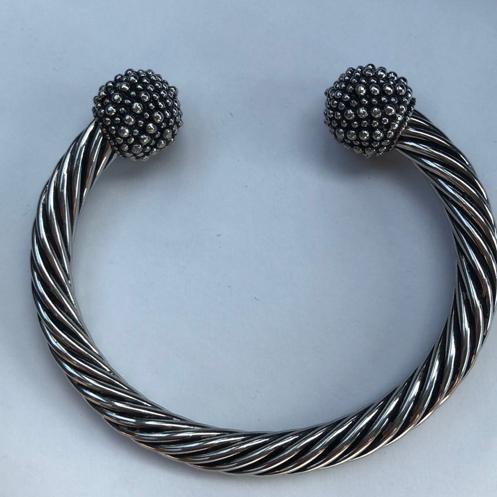 Silvertone Cable Cuff Bangle Bracelet Tiny Bubble… - image 3